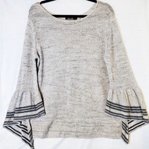 Nic+Zoe Open Knit Linen Blend Sweater Ruffle Cuff SIZE PP